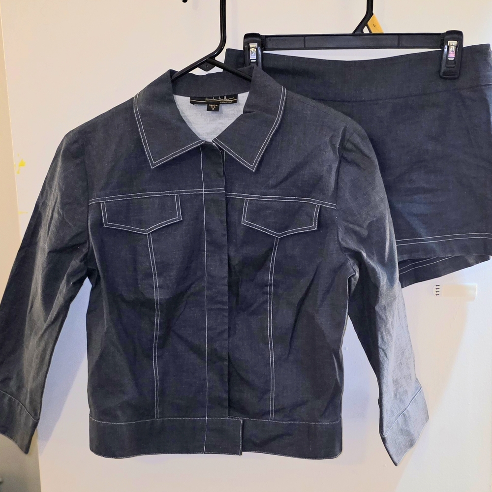 Nicole Miller Black Denim Jacket and Shorts Set